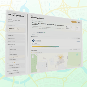 Juise school operations dashboard showing a campus Challenge Games ride program