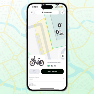 Phone showing the Juise app map with a ride ready to start